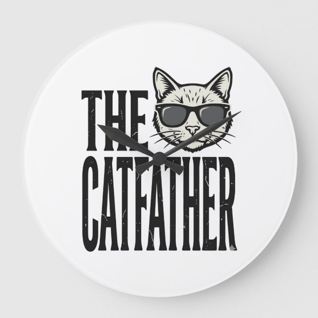 Grande Horloge Ronde Funny Catfather Vintage Cat Quote Graphic Shirt_1 (Recto)