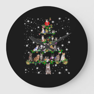 Grande Horloge Ronde Funny Cats Christmas Tree Tee Ornement Décor Cade