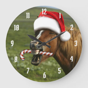 Grande Horloge Ronde Funny Christmas horse with Santa a smiling