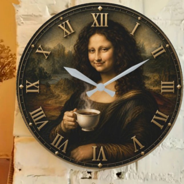 Grande Horloge Ronde Funny Coffee Mona Lisa (Créateur téléchargé)