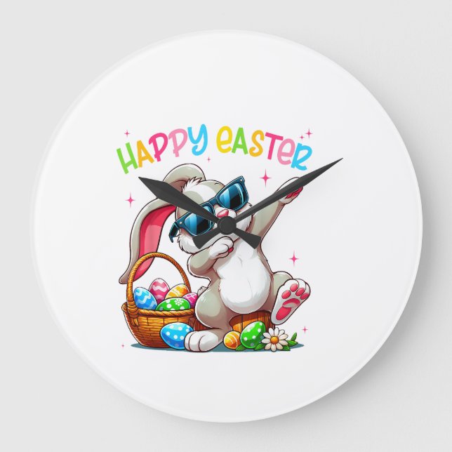 Grande Horloge Ronde Funny Dabbing Bunny Easter Happy Easter for Boys G (Recto)