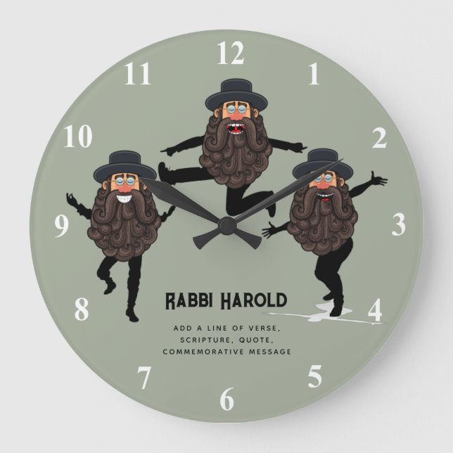 Grande Horloge Ronde FUNNY Dancing RABBI Personnalisé avec texte (Recto)