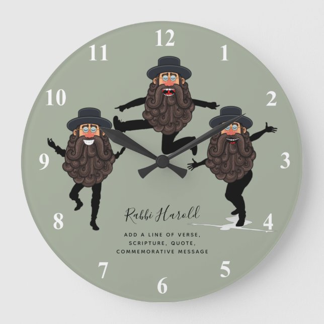 Grande Horloge Ronde FUNNY Dancing RABBI Personnalisé avec texte (Recto)