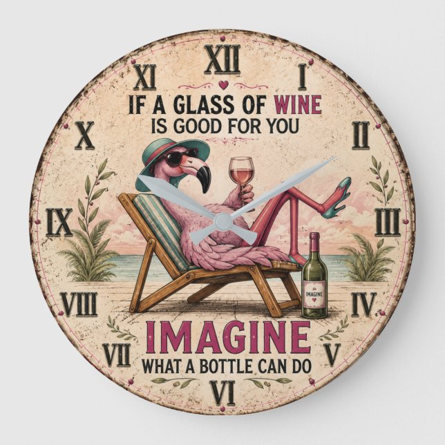 Grande Horloge Ronde Funny Flamingo Beach (Recto)