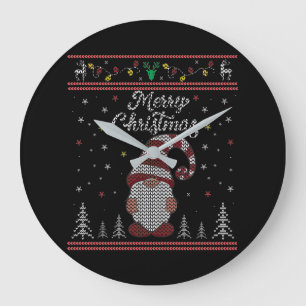 Grande Horloge Ronde Funny Gnome Joyeux Noël