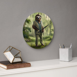 Grande Horloge Ronde Funny Golf Sloth,