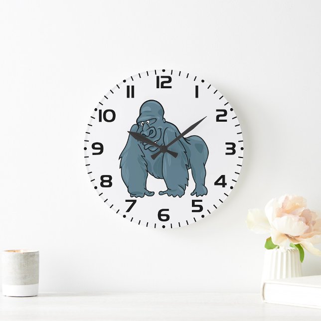 Grande Horloge Ronde Funny Gorilla Cool Bleu Ape Animal Design (Créateur téléchargé)
