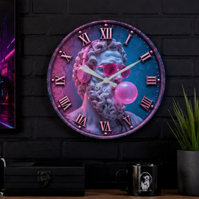 Grande Horloge Ronde Funny Greek Philosopher Bubble Gum  (Créateur téléchargé)