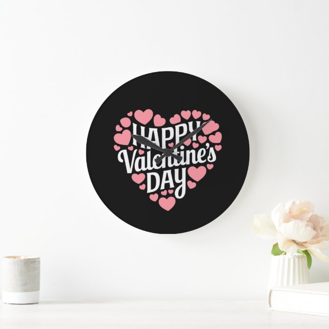 Grande Horloge Ronde Funny Happy Valentines Day Heart Love Valentine (Maison)