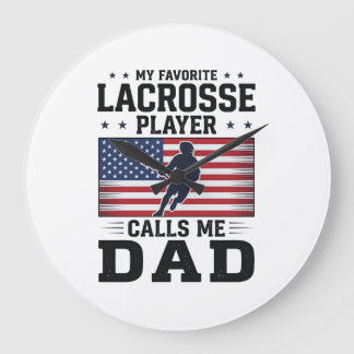 Grande Horloge Ronde Funny Lacrosse Dad American Flag Vintage Shirt Des