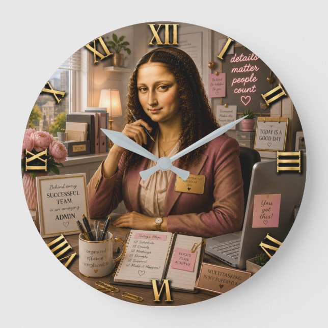 Grande Horloge Ronde Funny Mona Lisa Administrative Assistant Office  (Recto)
