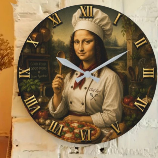 Grande Horloge Ronde Funny Mona Lisa Chef  Kitchen Decor (Créateur téléchargé)