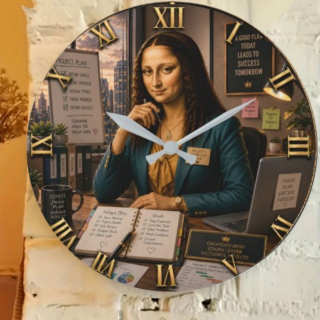Grande Horloge Ronde Funny Mona Lisa Project Manager  Office Decor  (Créateur téléchargé)
