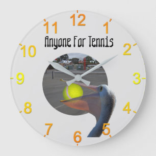Grande Horloge Ronde Funny Pelican Tennis Player, Wall Clock