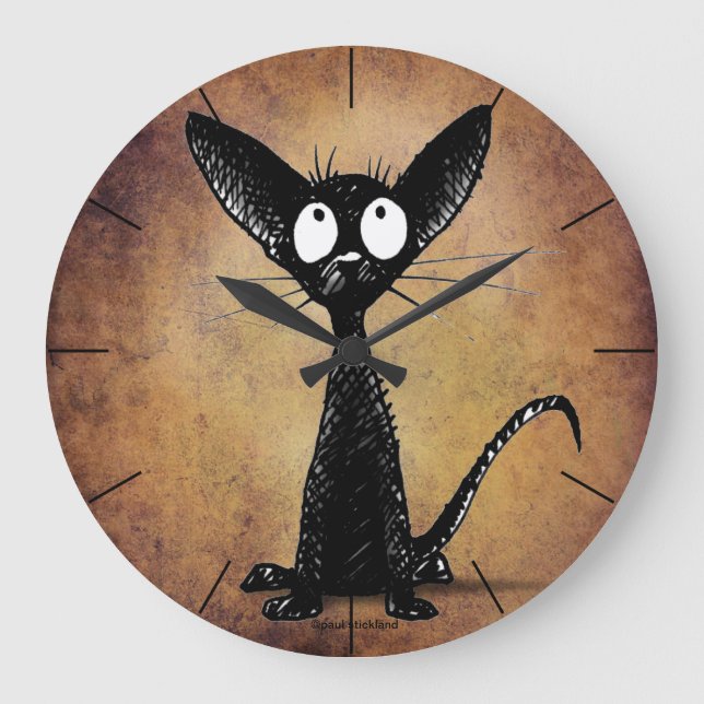 Grande Horloge Ronde Funny Petit Chat noir (Recto)