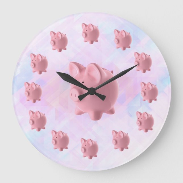 Grande Horloge Ronde Funny Pink Pig Design (Recto)