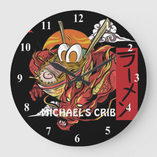 Grande Horloge Ronde Funny Ramen Dragon Graphics ADO Ajouter un nom
