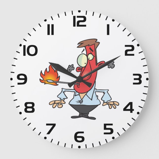 Grande Horloge Ronde Funny Red Face Man with Thermometer Fever (Recto)