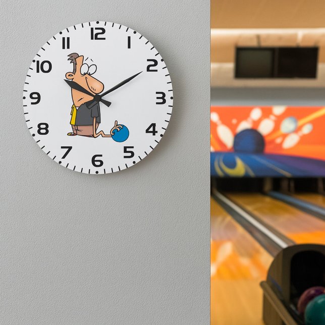Grande Horloge Ronde Funny Sad Bowler caractère avec Bowling Ball (Créateur téléchargé)