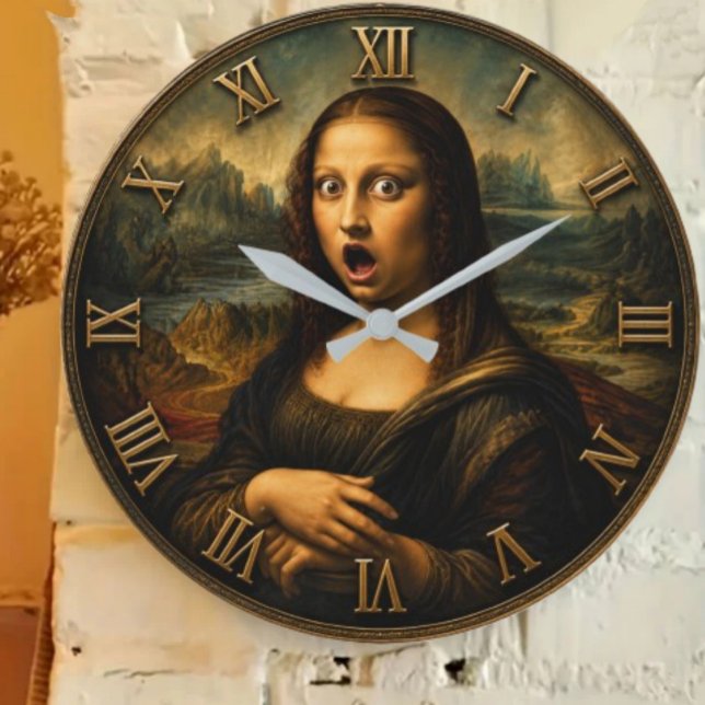 Grande Horloge Ronde Funny Shocked Mona Lisa (Créateur téléchargé)
