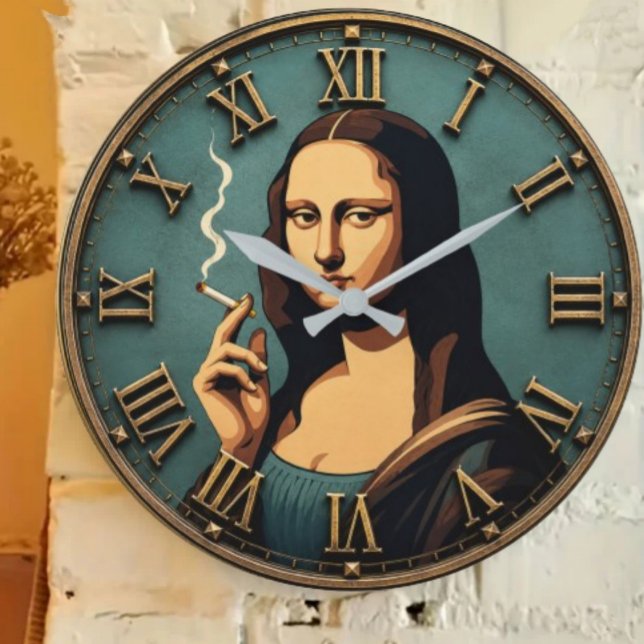 Grande Horloge Ronde Funny Smoking Mona Lisa (Créateur téléchargé)