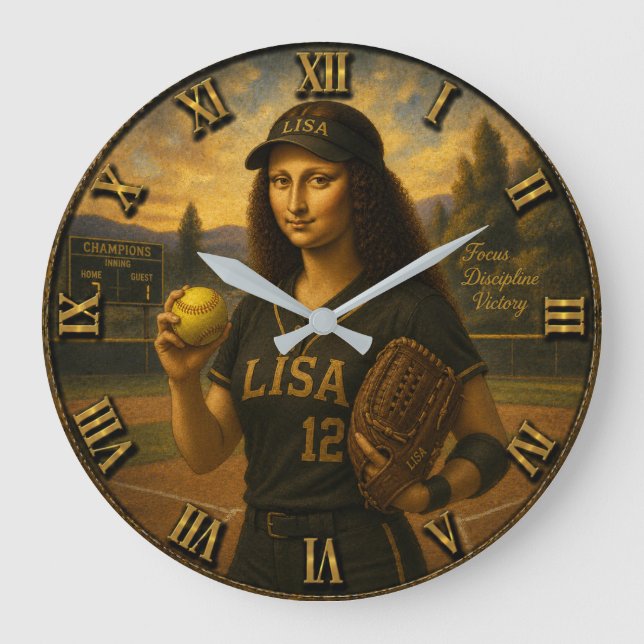 Grande Horloge Ronde  Funny Softball Mona Lisa Pitcher Gift  (Recto)