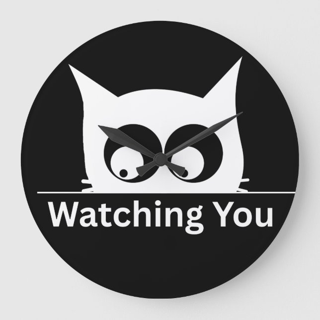 Grande Horloge Ronde Funny Watching You Cat Cute Minimal (Recto)