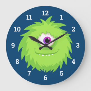 Grande Horloge Ronde Furry Green Little Monster