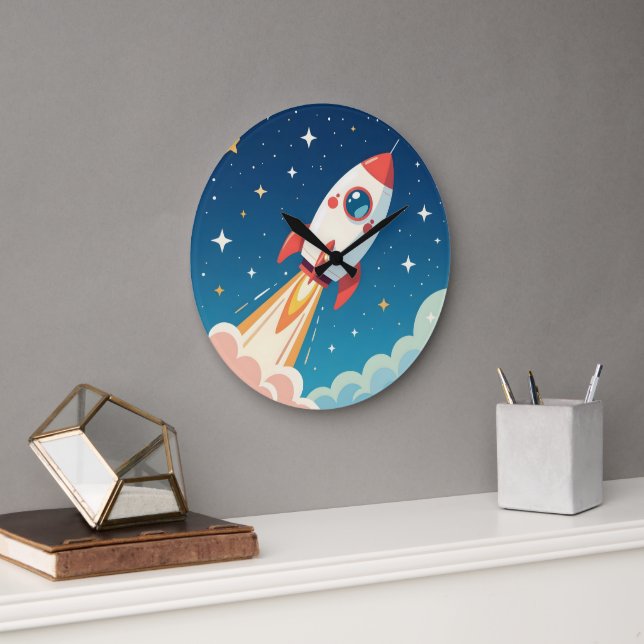 Grande Horloge Ronde Fusée spatiale mignonne qui décolle (Bureau)