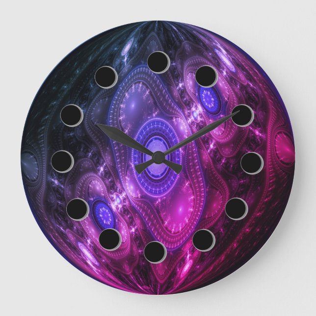 Grande Horloge Ronde Futuristic Abstract Purple & Pink Wall Clock (Recto)
