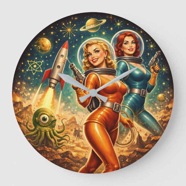 Grande Horloge Ronde Galactic Guardians Retro Space Girls (Recto)