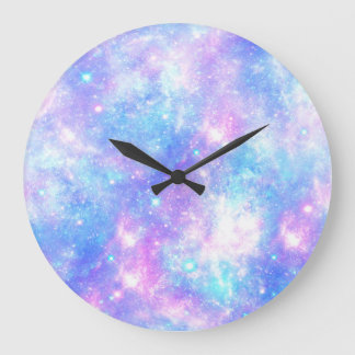 Grande Horloge Ronde Galaxie magique : Rose Blue Star Imprimer