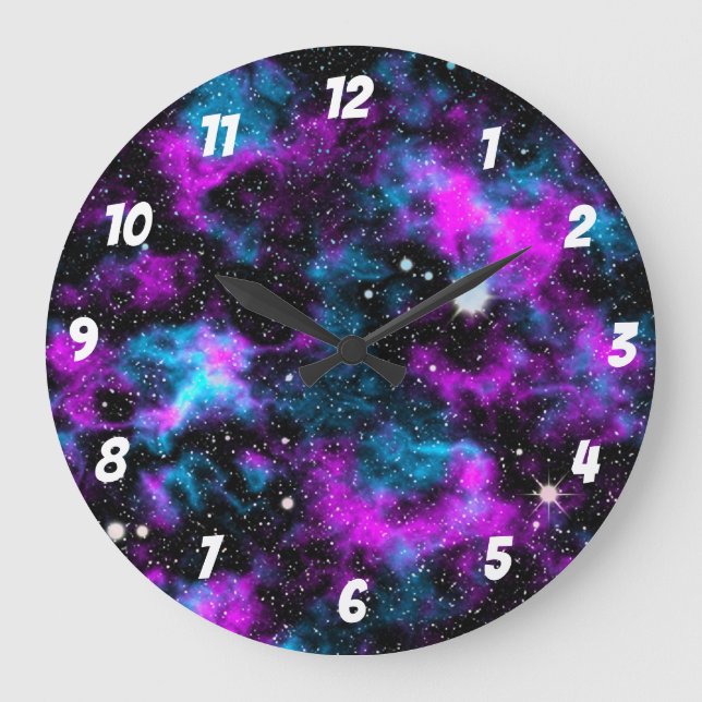 Grande Horloge Ronde Galaxie noire et violette (Recto)