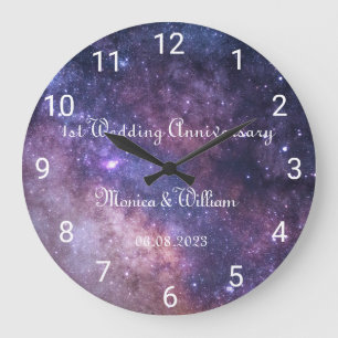 Grande Horloge Ronde Galaxy Mariage Papier Anniversaire 1er Numéros