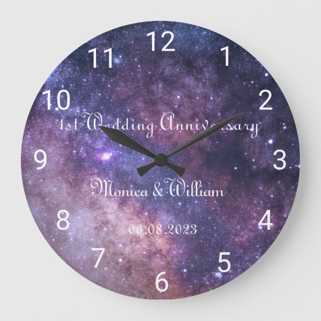 Grande Horloge Ronde Galaxy Mariage Papier Anniversaire 1er Numéros (Recto)