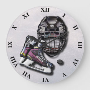 Grande Horloge Ronde Galet de casque de patins de hockey sur glace avec