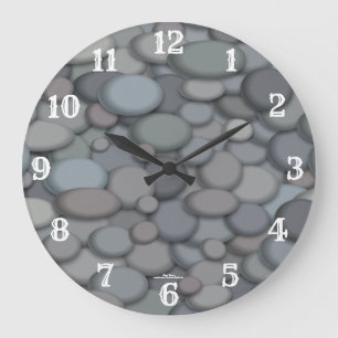Grande Horloge Ronde Galets de rivière avec des nombres blancs