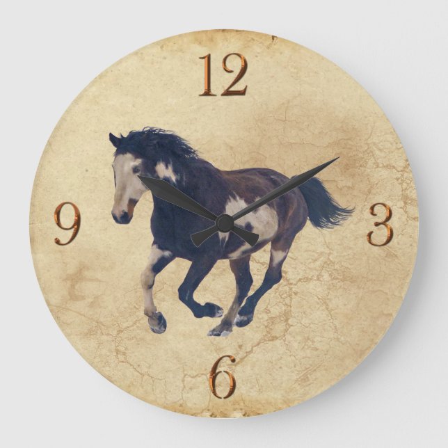 Grande Horloge Ronde Galloping Pinto American Paint Stallion Horse (Recto)