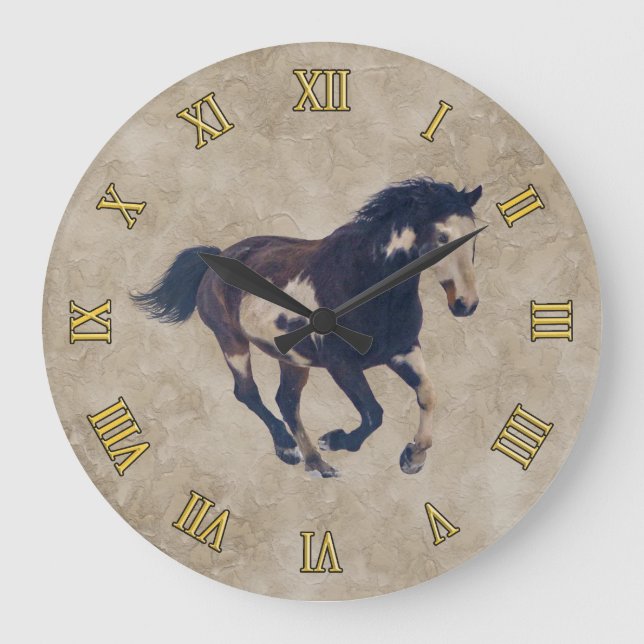 Grande Horloge Ronde Galloping Pinto American Paint Stallion Horse (Recto)