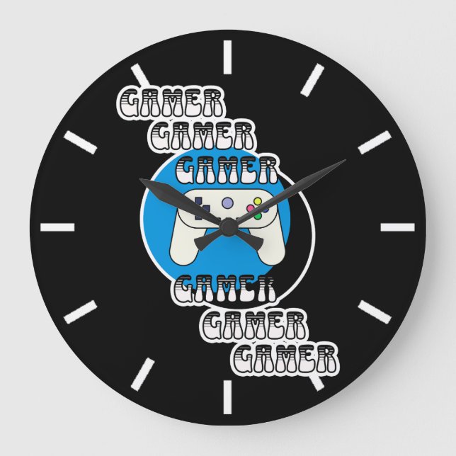 Grande Horloge Ronde Gamer bleu et noir | Contrôleur vidéo (Recto)