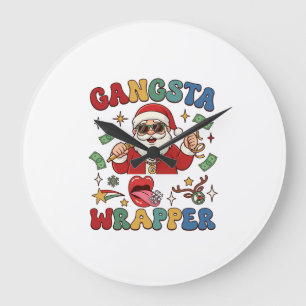Grande Horloge Ronde Gangsta Emballage Noël Père Noël Microphone Argent