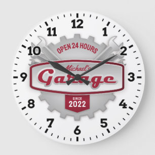 Grande Horloge Ronde Garage Man Cave Personalizable Wall Clock