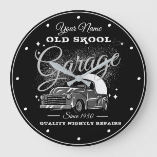 Grande Horloge Ronde Garage Old School Votre nom Grey 1950's Era Truck 