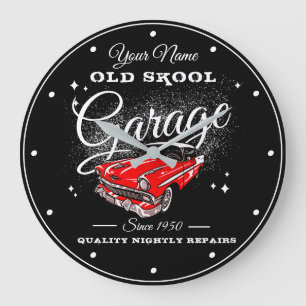 Grande Horloge Ronde Garage Old School Votre Nom Red Chevy Vintage Car