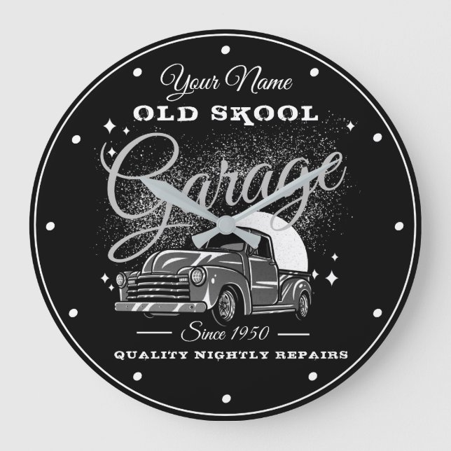 Grande Horloge Ronde Garage Old School Your Name Grey 1950's Era Truck  (Recto)