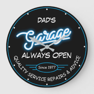 Grande Horloge Ronde Garage papa ou n'importe quel nom et date Cool ble