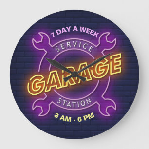 Grande Horloge Ronde Garage Service Station Texte personnalisé