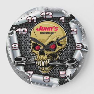 Grande Horloge Ronde Garage Tools Man Cave Personalizable Retro-Style