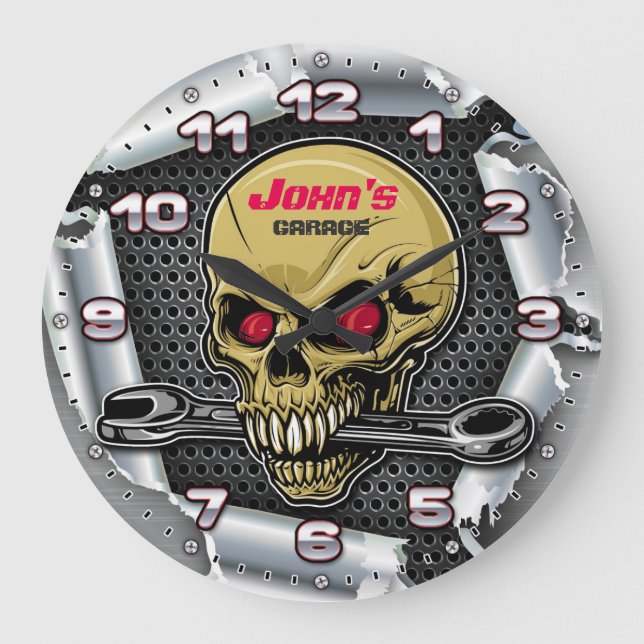 Grande Horloge Ronde Garage Tools Man Cave Personalizable Retro-Style (Recto)