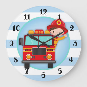 Grande Horloge Ronde Garçon de cheveux de brun de camion de pompiers d